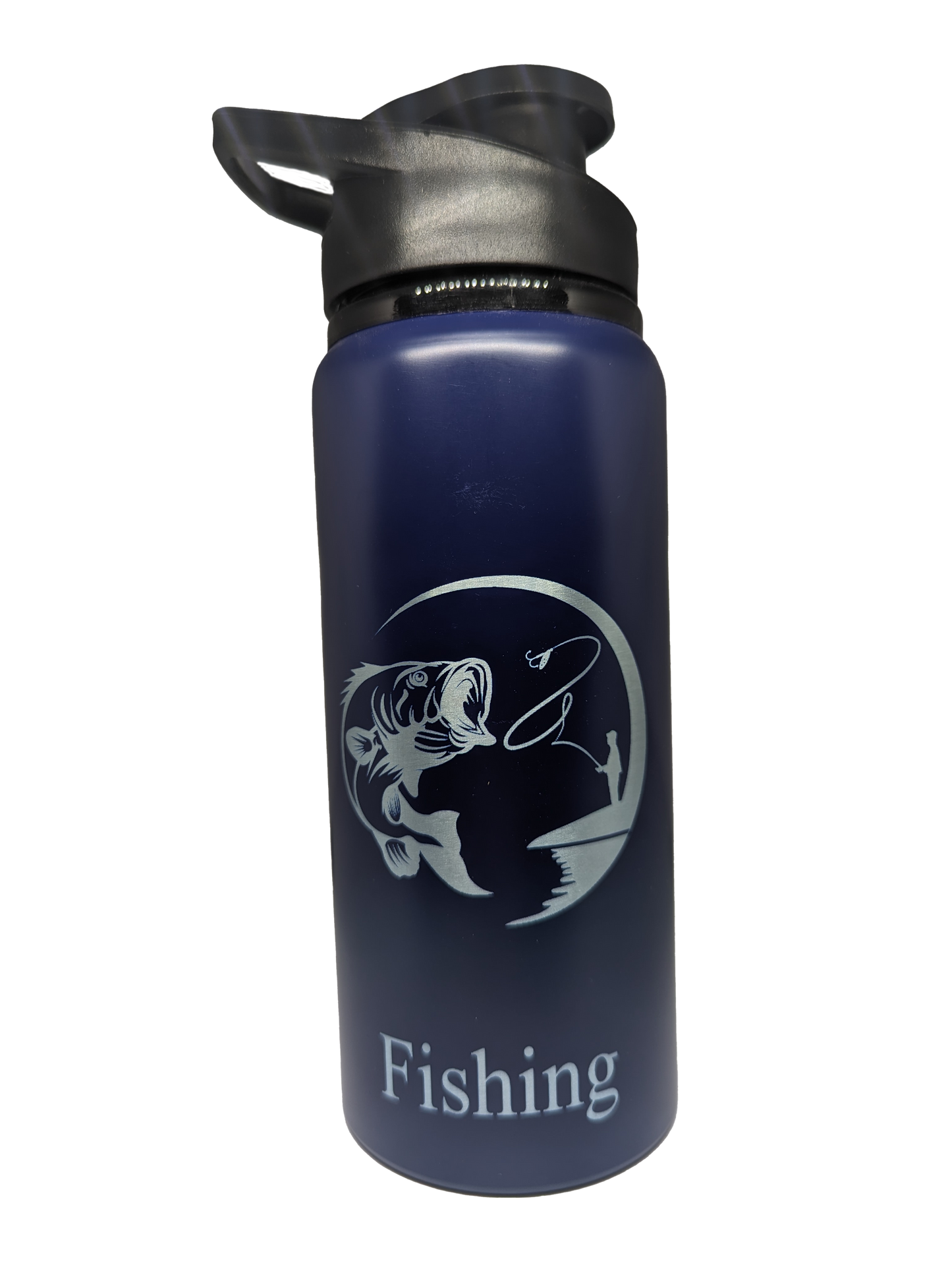 Blue aluminum water bottle Gone fishing.